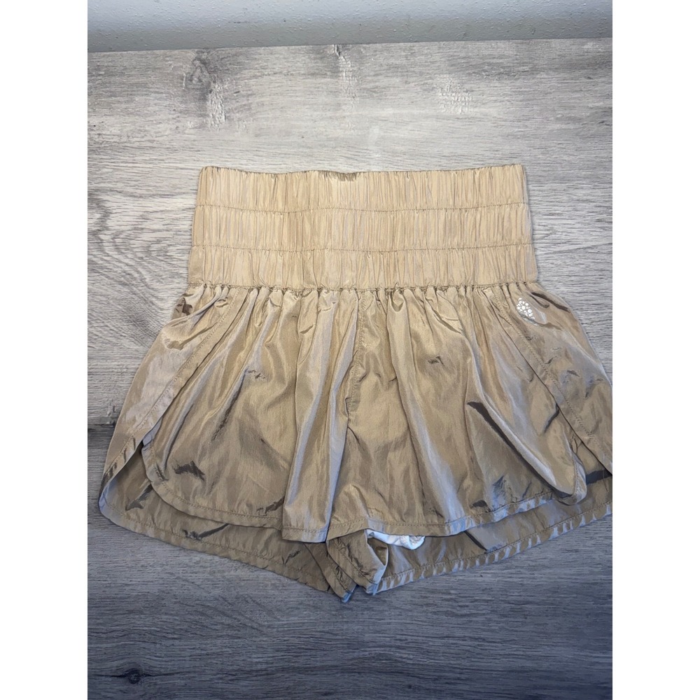 FP Movement The Way Home Shorts Metallic Tan Bronze High Waist Running Womens